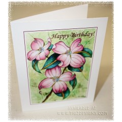 Laura Leeder Watercolor Prints - Birthday Greeting Card "Pink Dogwood Blossoms"
